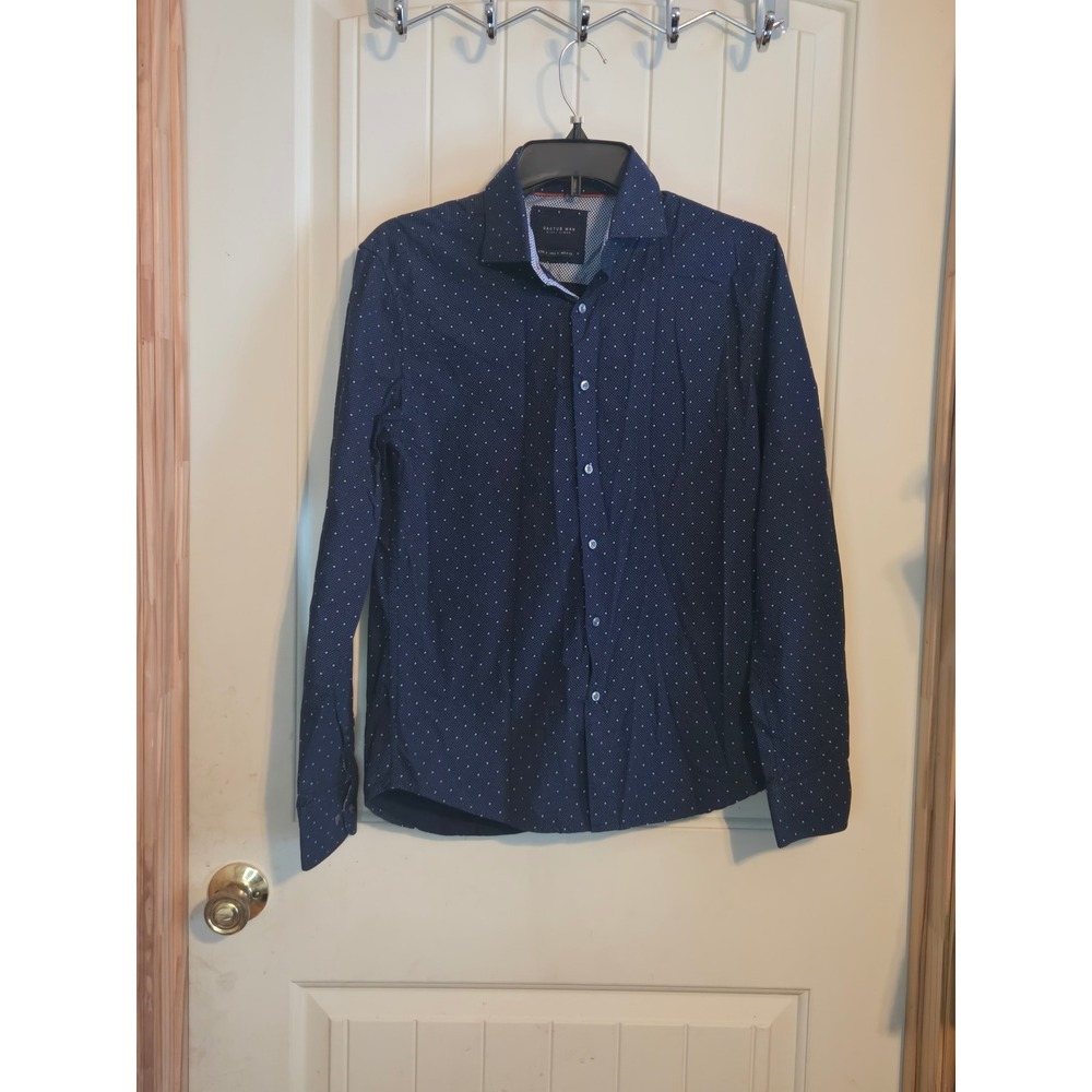 Cactus Man Ricky Singh Navy Blue Polka Dot Slim Fit Button Down Shirt Mens Small